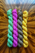 Hand-dyed by Minnesota indie dyer. Four 20-gram mini skeins of merino tonal yarn in coordinating colors inspired by Kilmt's The Virgin created for the Masterpiece Collection.