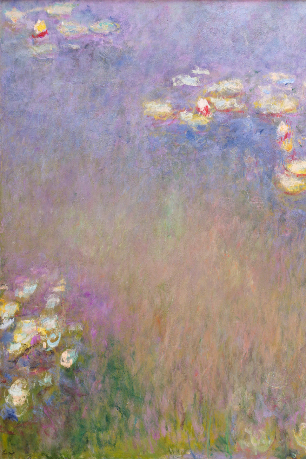 Painting of water lilies on a pond with a soft, blurred background. Inspo pic for Summer Haze Colorway and mini skein set.