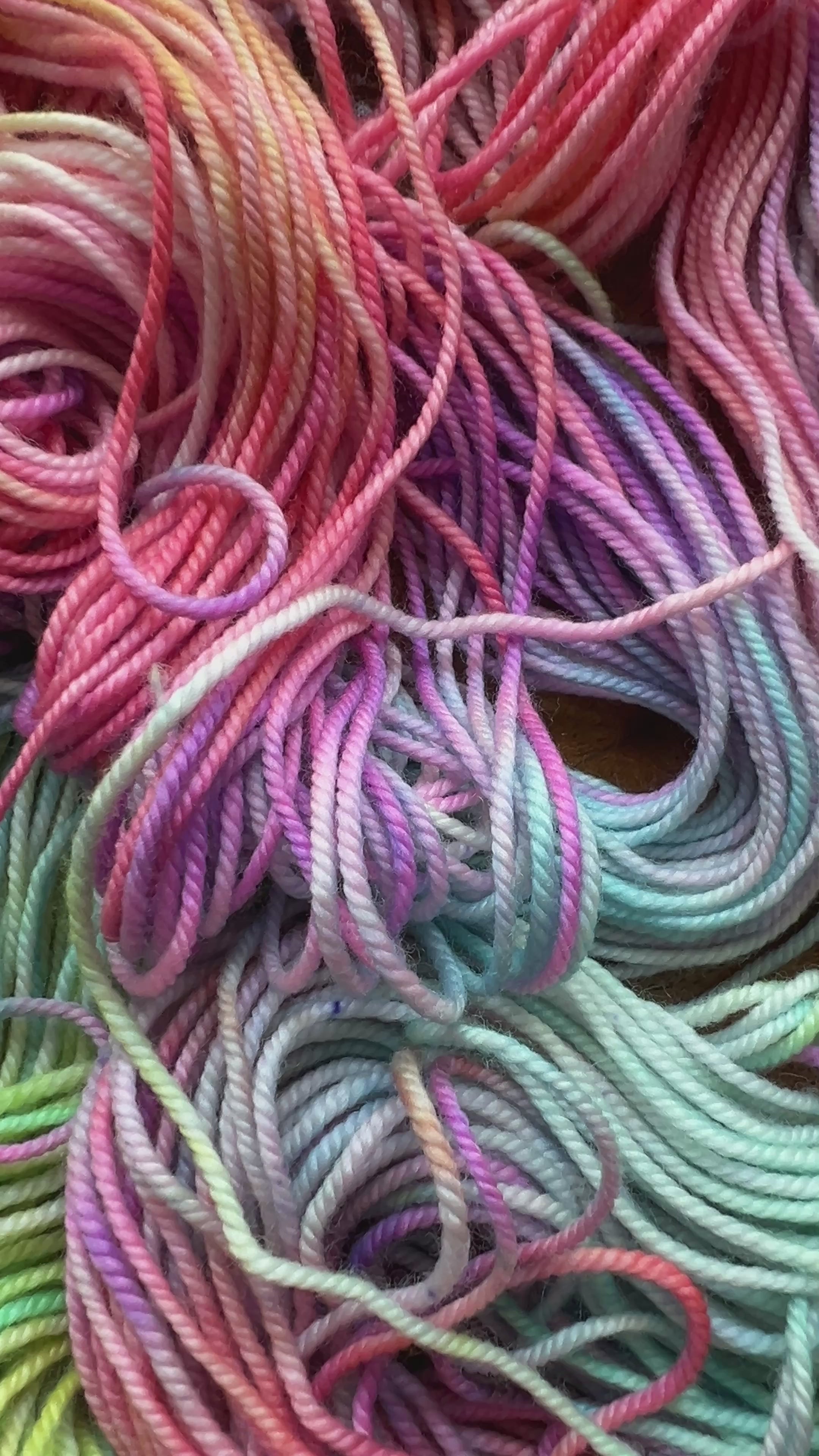 Video of finish Unicorns & Rainbows yarn hand dyed in Minneapolis as seen on youtube @paintedskein